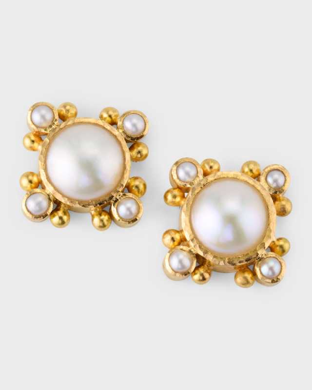 19K White Mabe Pearl Stud Earrings