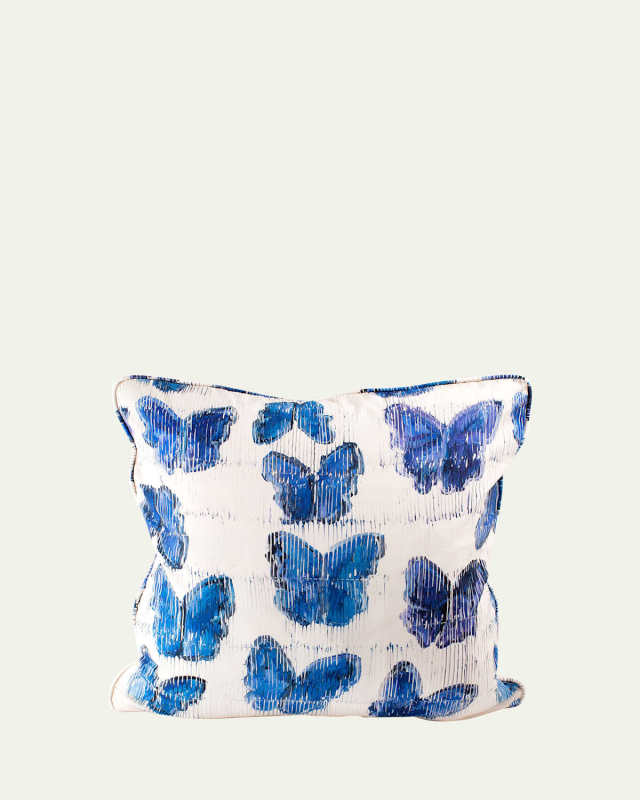 Butterflies In Blue Cotton Pillow,