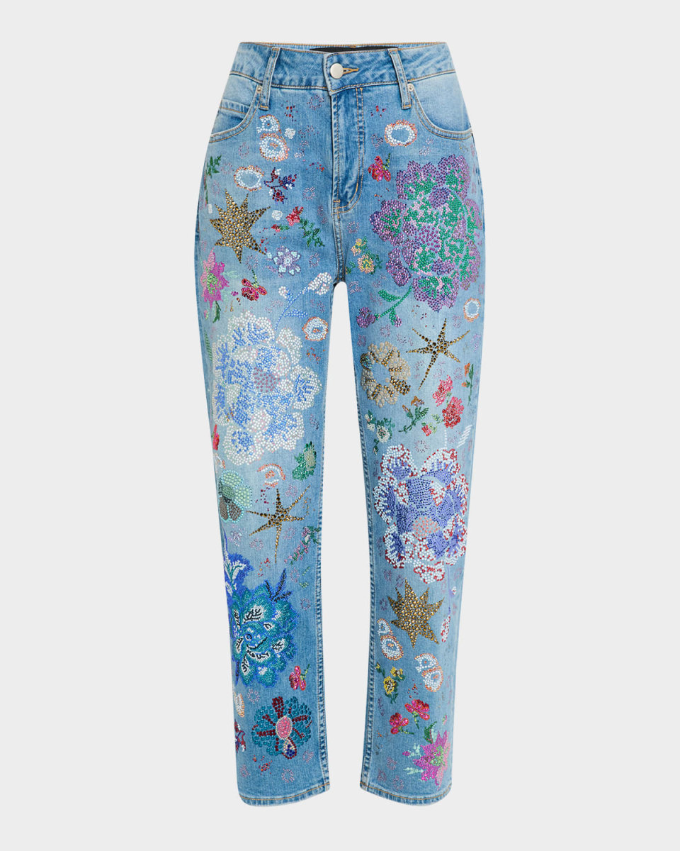 Luxe Bouquet Straight-Leg Ankle Boyfriend Jeans