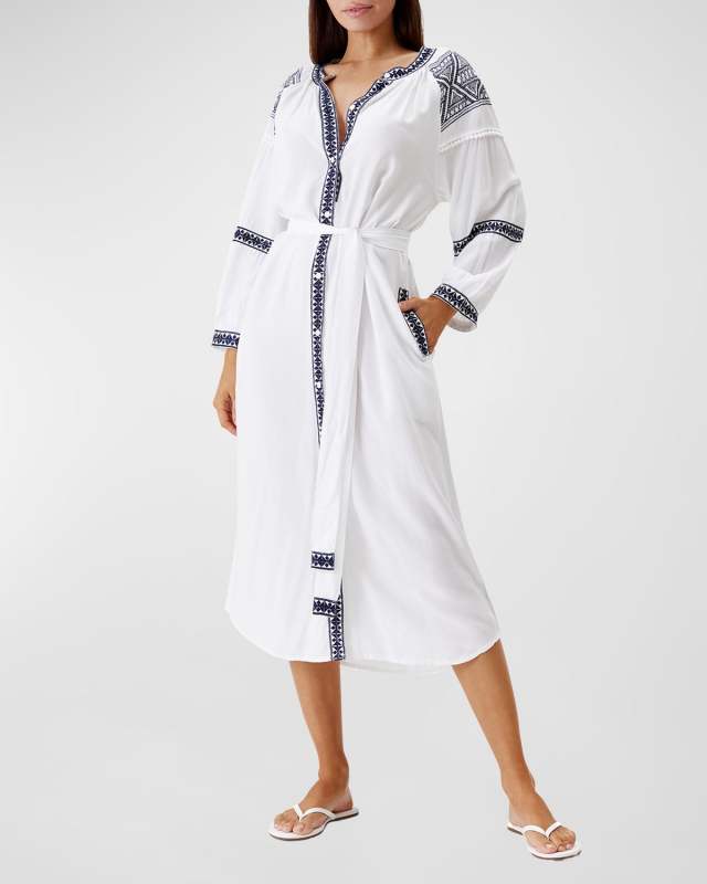 Ally Embroidered-Trim Shirtdress