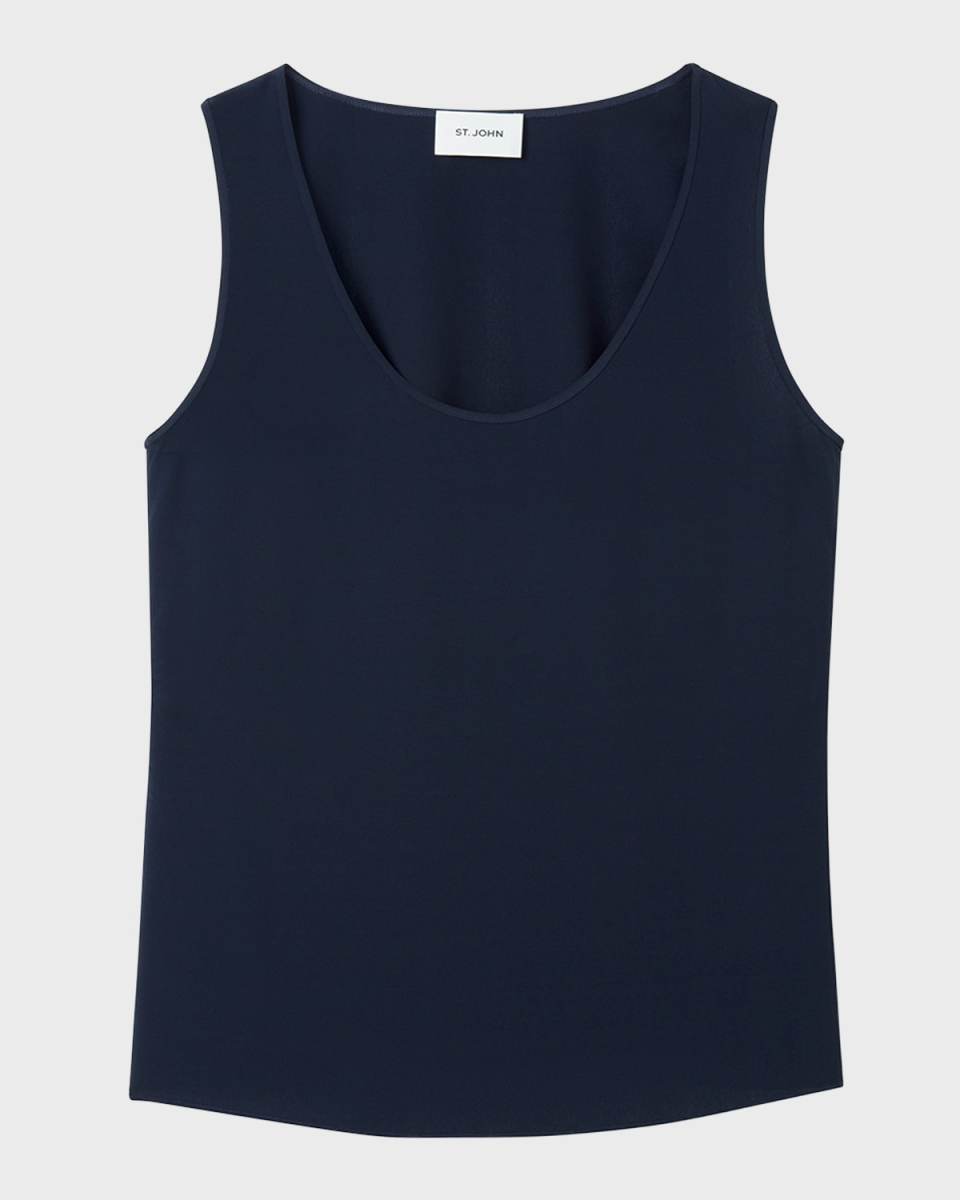 Scoop-Neck Silk Blend Crepe De Chine Tank Top