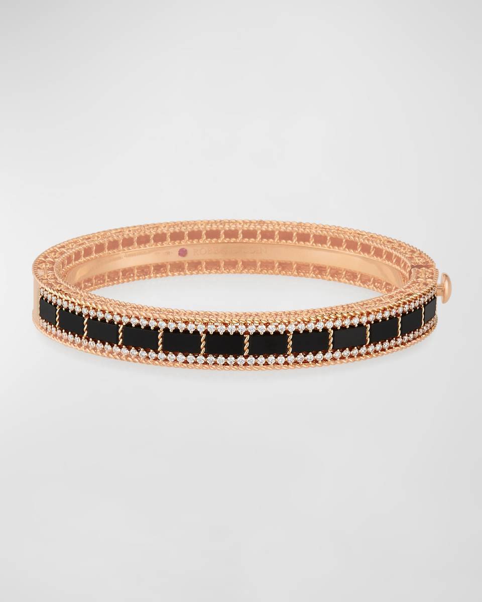 Art Deco 18k Rose Gold Black Jade & Diamond Bracelet