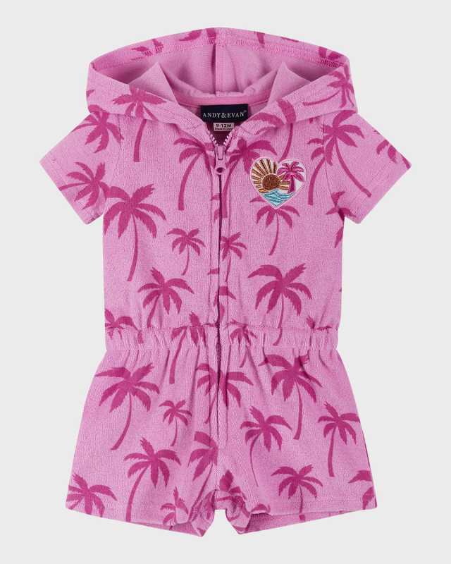 Girl's French Terry Hooded Romper, Size 0M-24