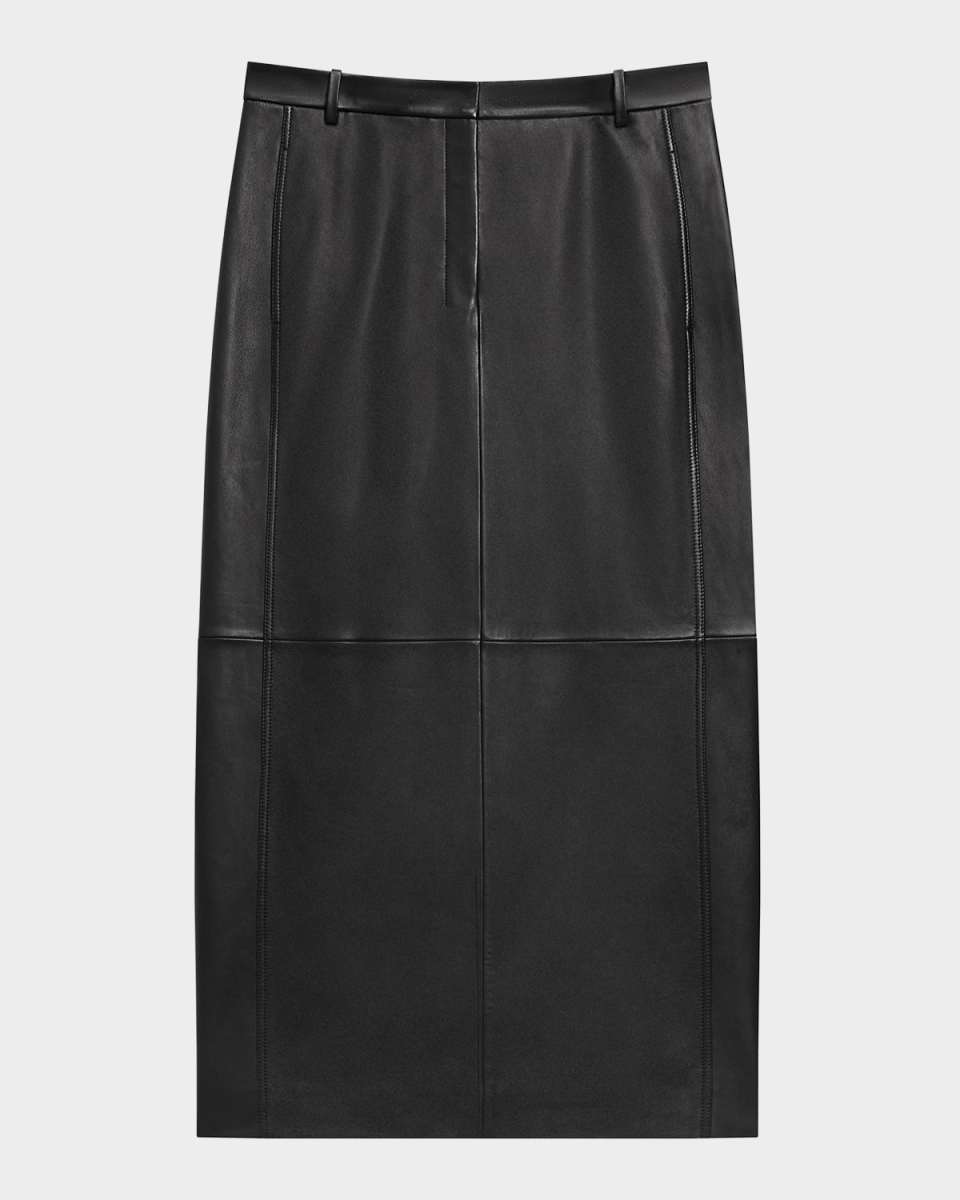 High-Rise Nappa Leather Midi Trouser Skirt