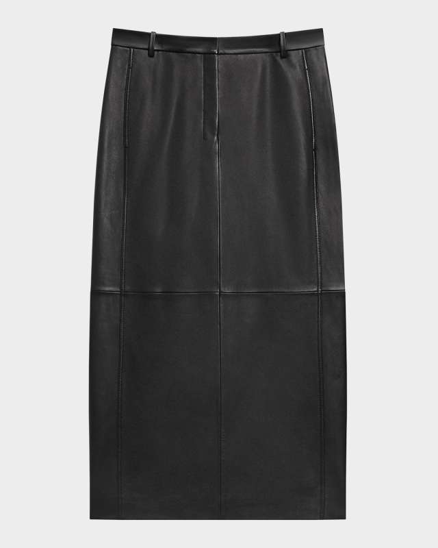 High-Rise Nappa Leather Midi Trouser Skirt