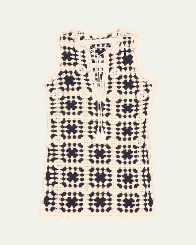 Crochet Tassel Popover Mini Dress
