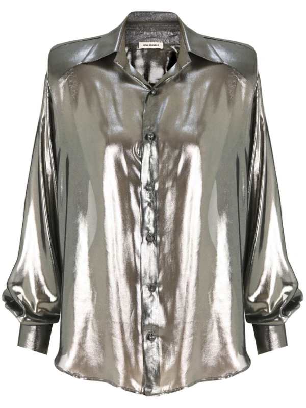 lamé-effect button-up shirt