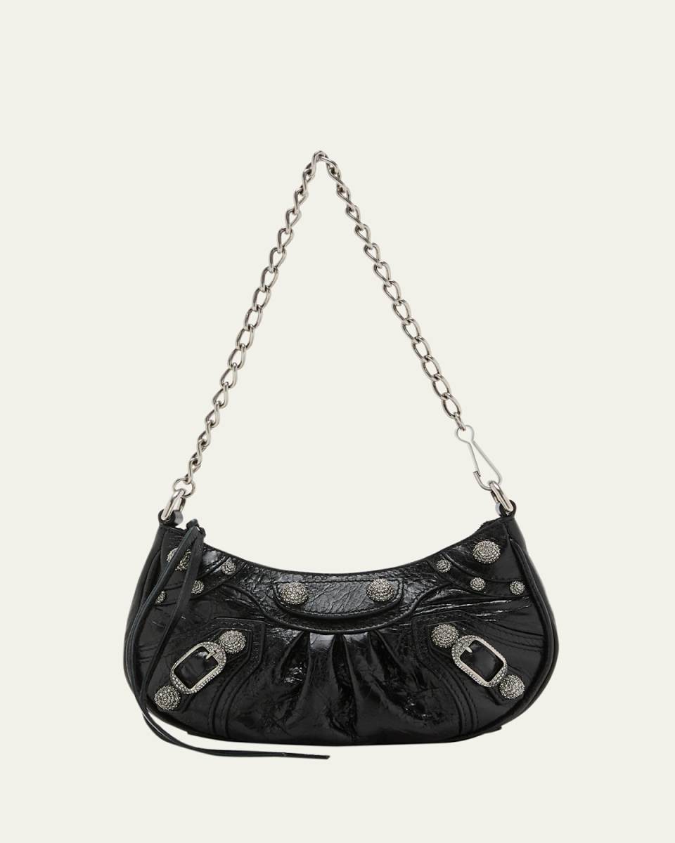 Le Cagole Mini Strass Leather Shoulder Bag