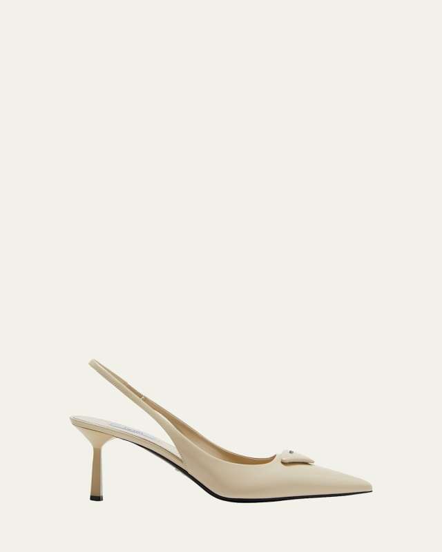 Leather Padded Logo Slingback Pumps