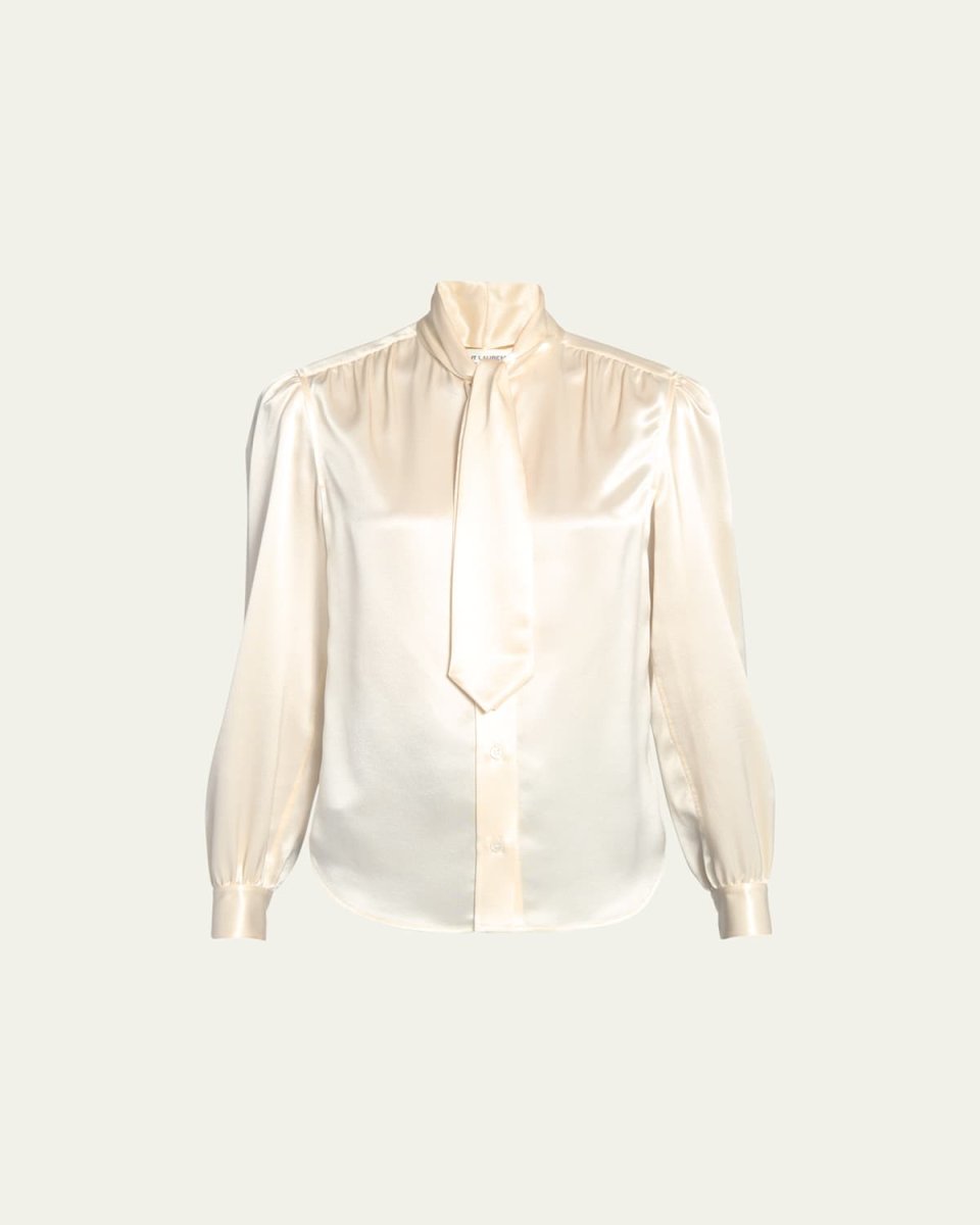 Scarf-Neck Button Down Silk Blouse