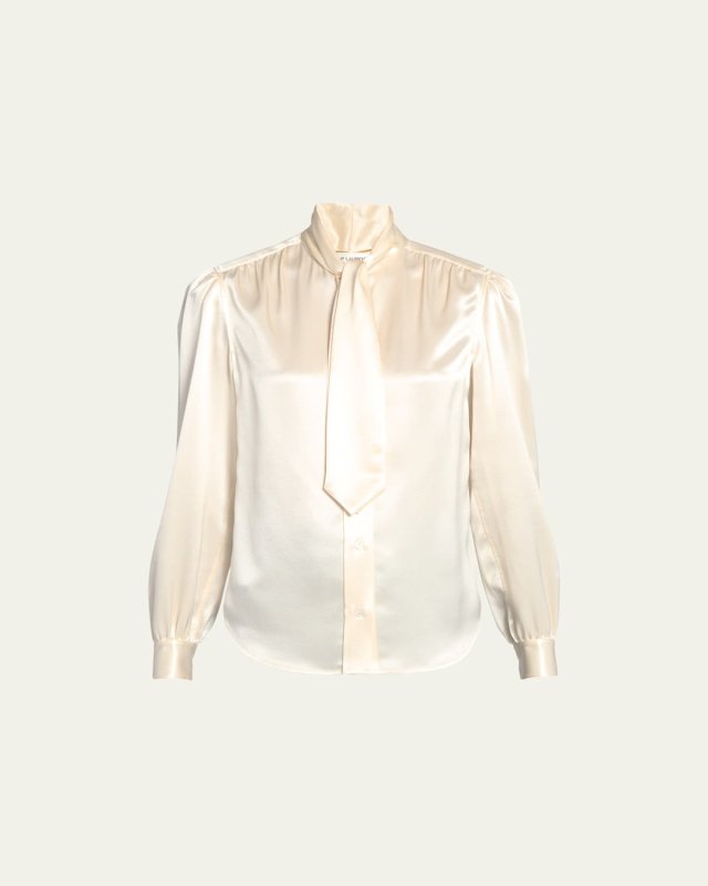 Scarf-Neck Button Down Silk Blouse