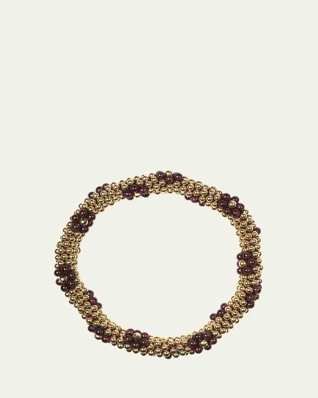 14K Yellow Gold and Garnet Beaded Bracelet