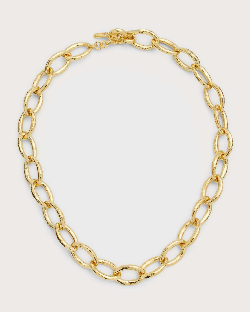 Short Hammered Bastille Mini Link Necklace in 18K Gold