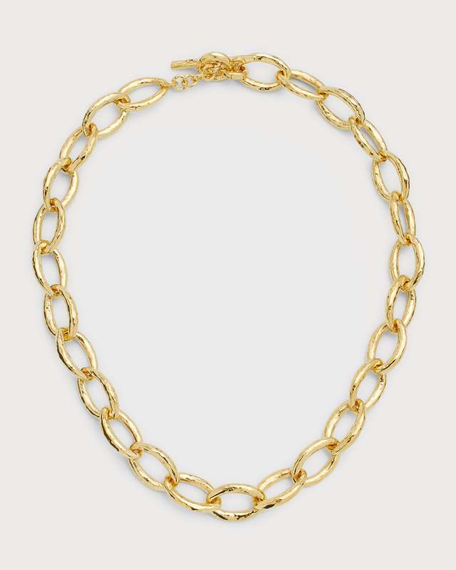 Short Hammered Bastille Mini Link Necklace in 18K Gold