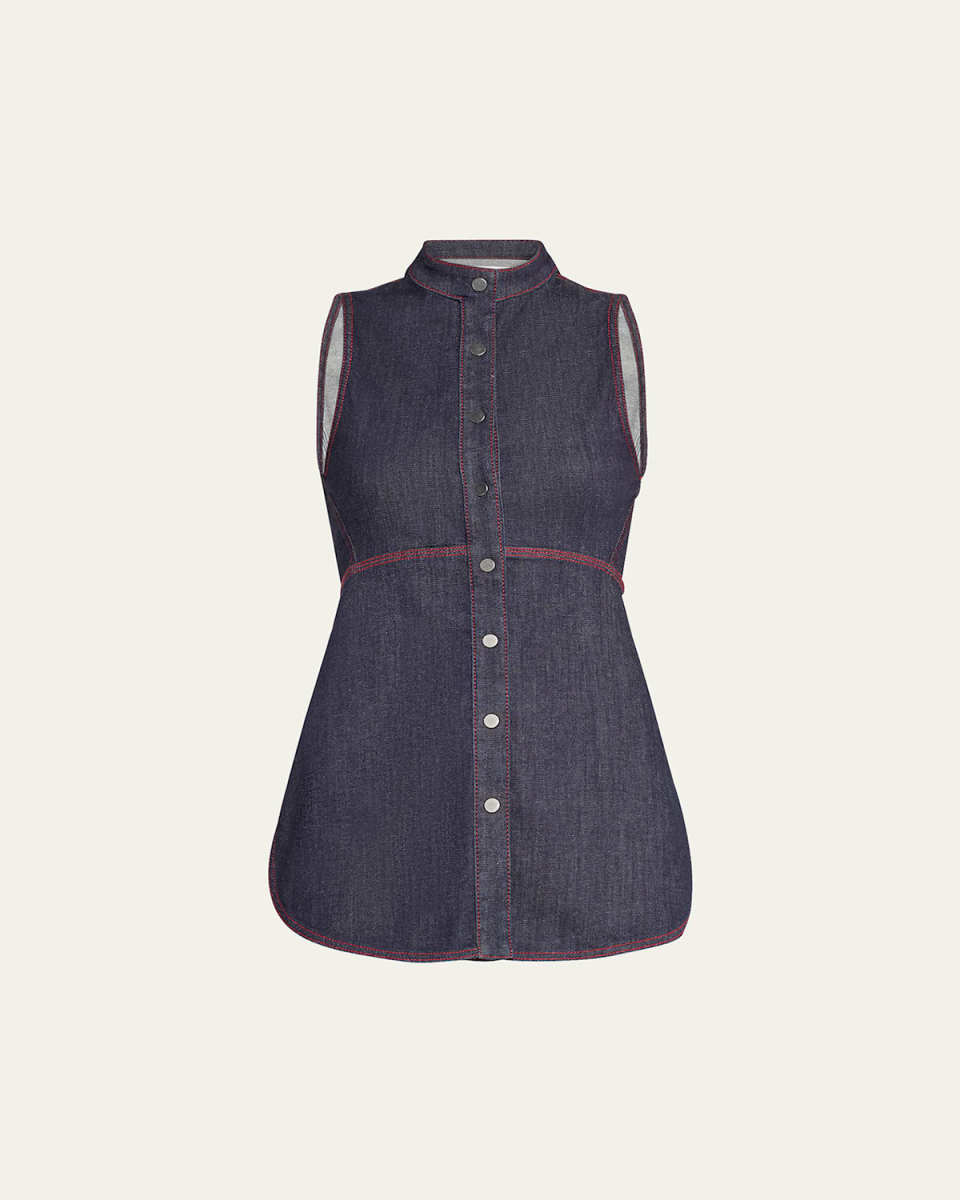 Denim Button Down Flared Blouse
