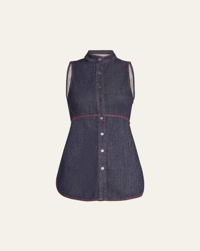 Denim Button Down Flared Blouse