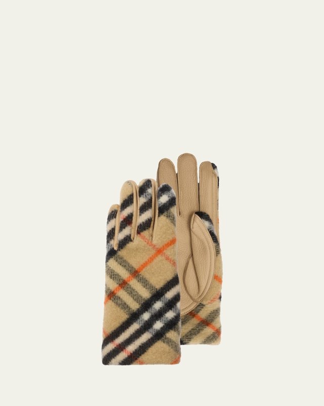 Check Wool and Leather Gloves