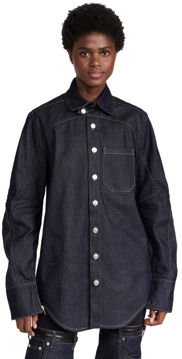 Coperni Denim Moto Button Down Shirt Dark Navy