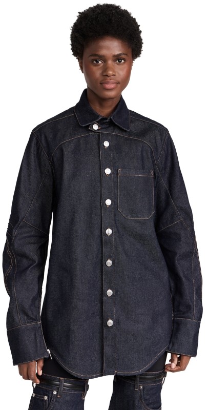 Coperni Denim Moto Button Down Shirt Dark Navy