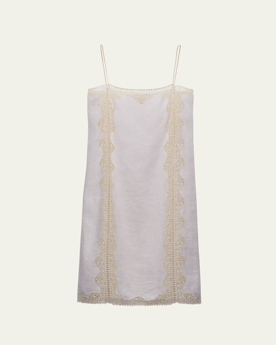 Linen Midi Dress with Lace Embroidery