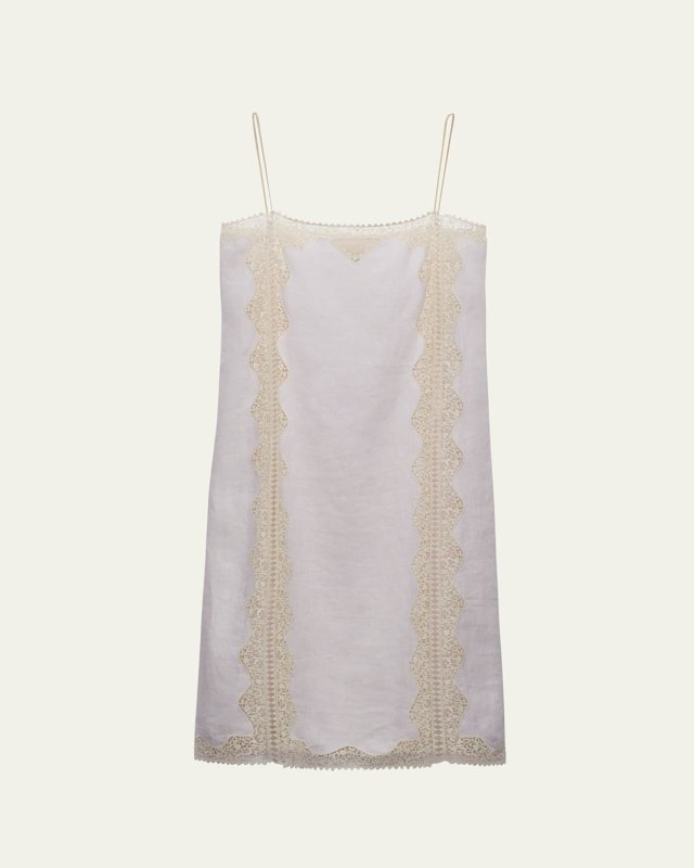 Linen Midi Dress with Lace Embroidery
