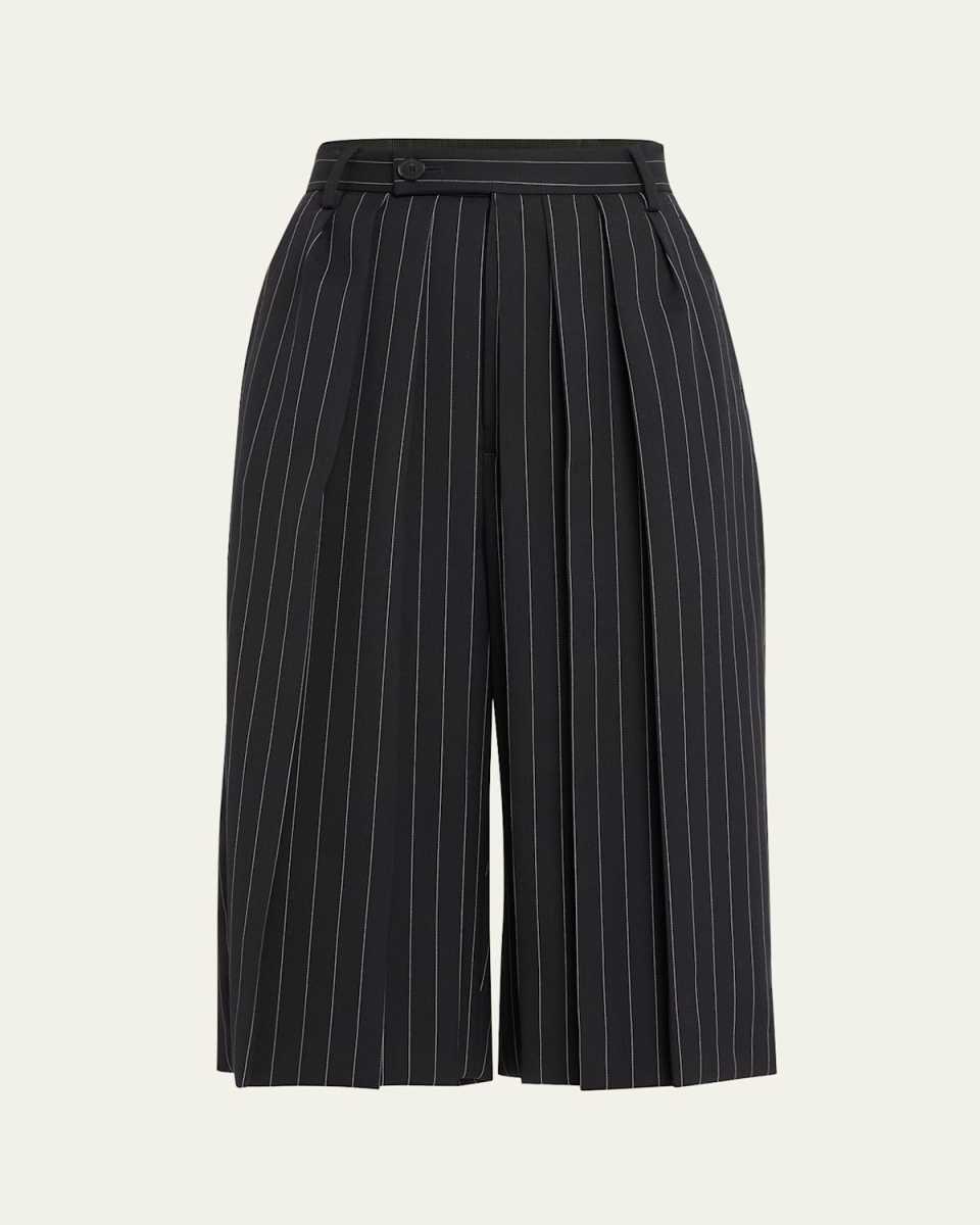 Stripe Pleated Hakama Crop Wool Pants