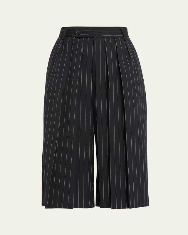 Stripe Pleated Hakama Crop Wool Pants