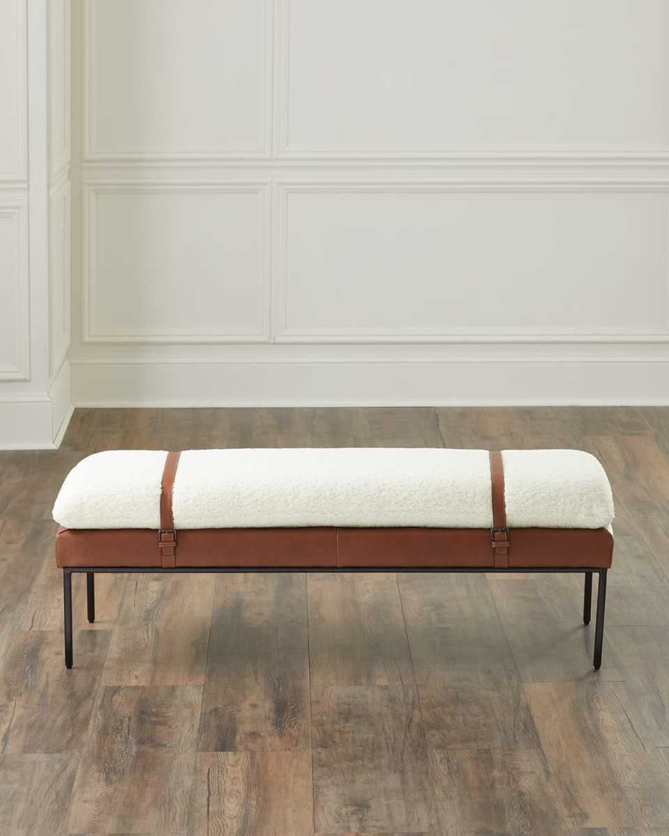 Austin Leather and Boucle Bench