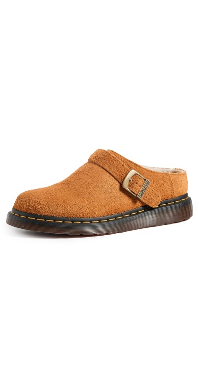 Dr. Martens Isham Mules Pecan Brown Long Napped Suede