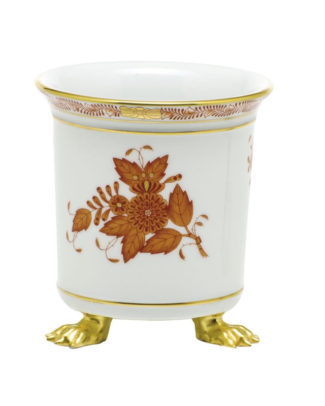 Chinese Bouquet Rust Mini Cache Pot with Feet
