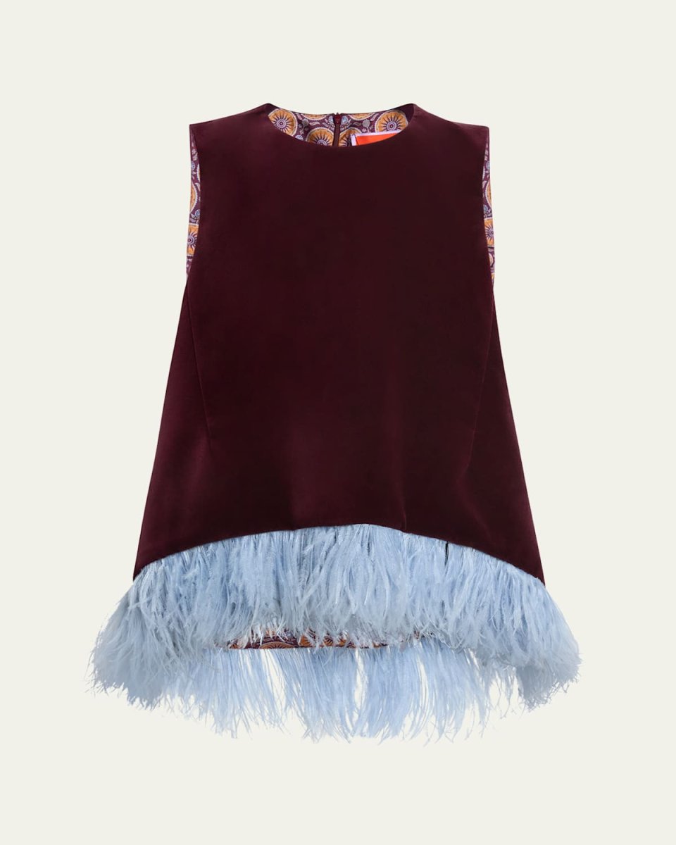La Scala Velvet Feather-Hem Top