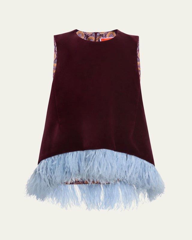 La Scala Velvet Feather-Hem Top