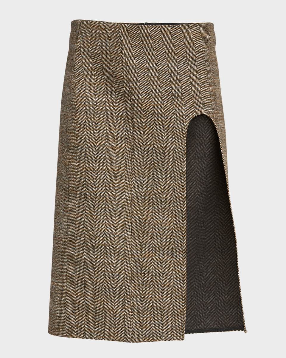 Wool Midi Skirt with U Slit