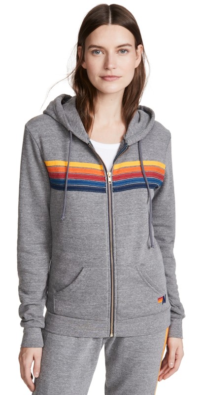 Aviator Nation 5 Stripe Zip Hoodie Heather Grey