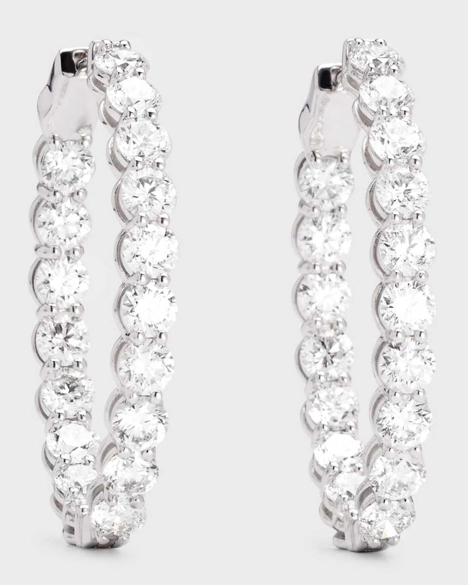 18K White Gold Oval Diamond Hoop Earrings, M, 11.5tcw, 10.3"L