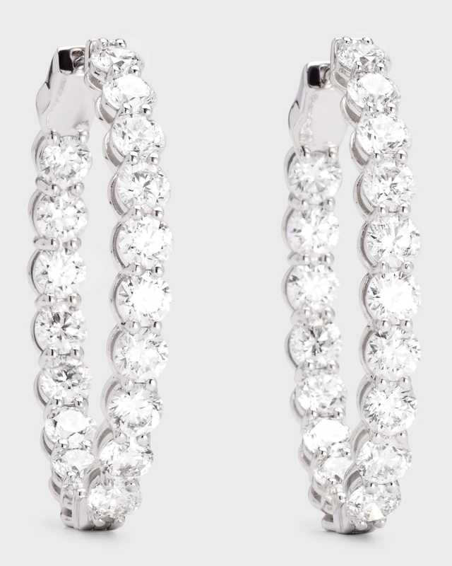 18K White Gold Oval Diamond Hoop Earrings, M, 11.5tcw, 10.3"L