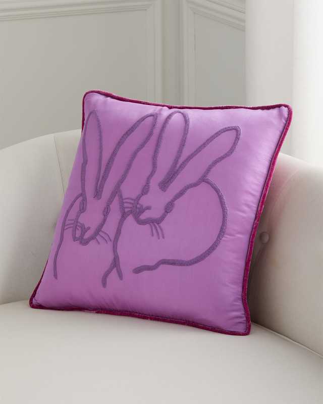 Hand-Embroidered Silk 2 Bunny Pillow