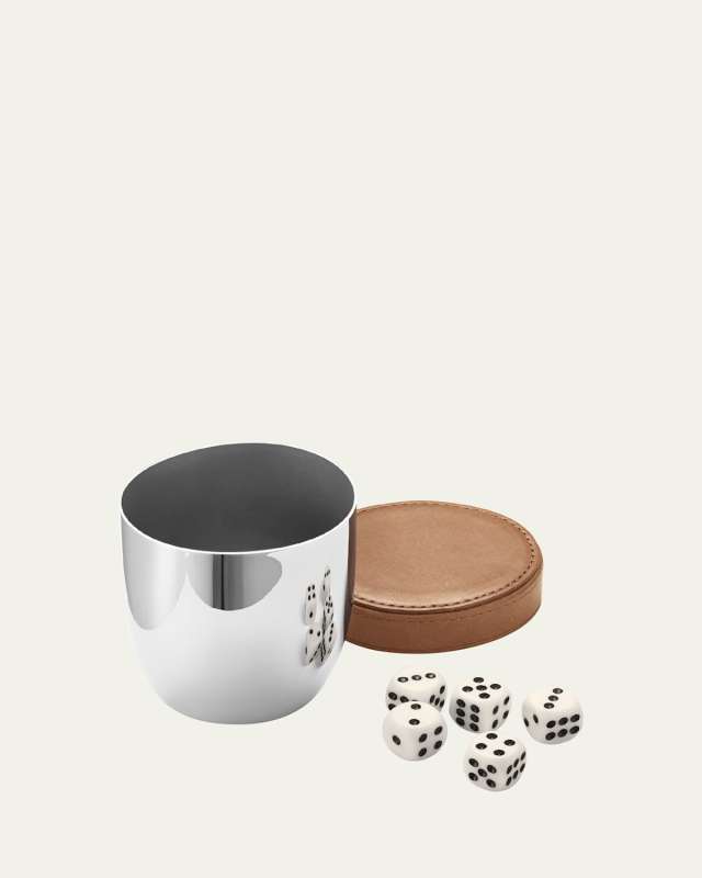 Sky Stainless Steel and Leather Dice Travel Cup and 5-Dice Set