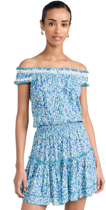 Poupette St Barth Alba Mini Dress Blue Ocean Flowers