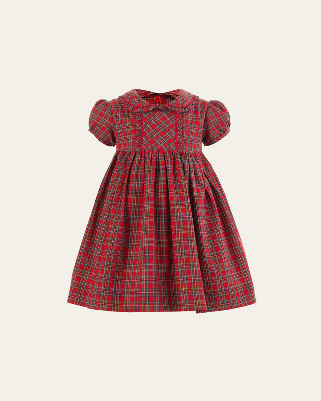 Girl's Tartan-Print Frill Dress W/ Bloomers, Size 6M-24M