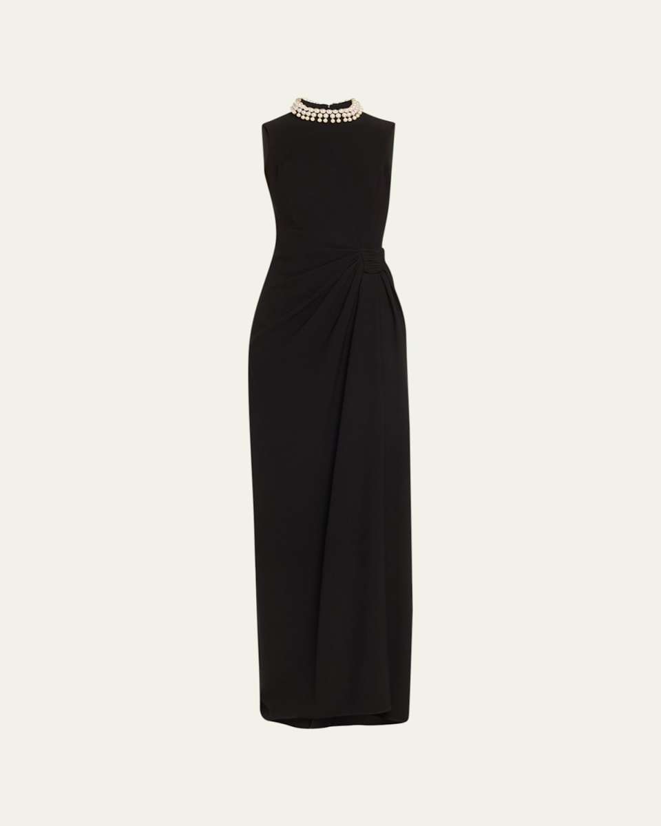 Sleeveless Draped Pearly Column Gown
