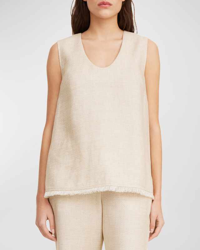 Debbia Sleeveless Fringe-Trim Tweed Top