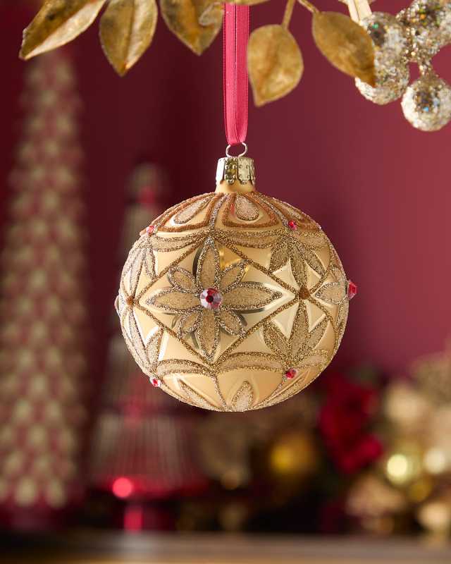 Glitter Flower Matte Ball Christmas Ornament