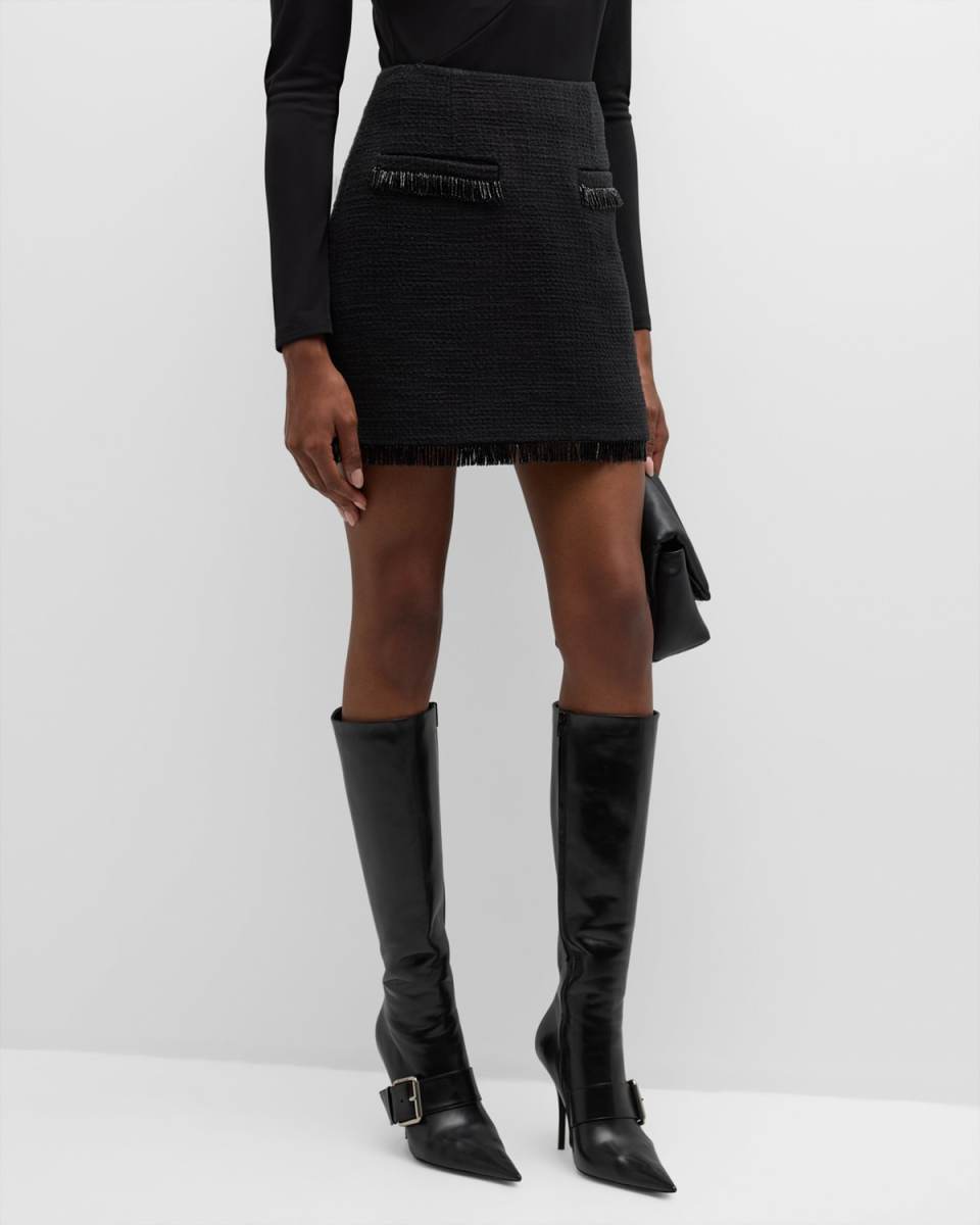 Kimmie Embellished Fringe Cotton Bouclé Mini Skirt