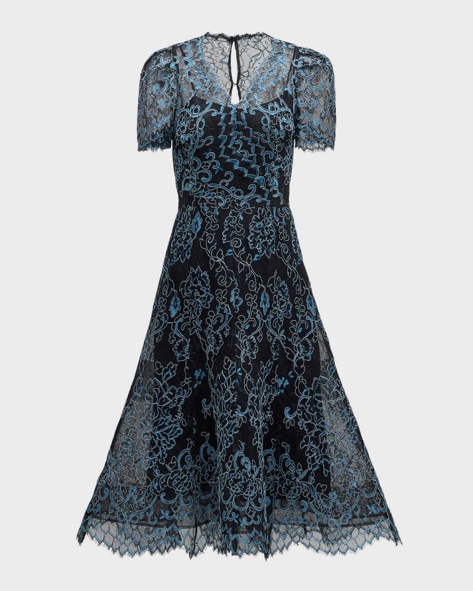 Scalloped Embroidered Lace Midi Dress