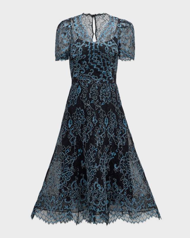 Scalloped Embroidered Lace Midi Dress