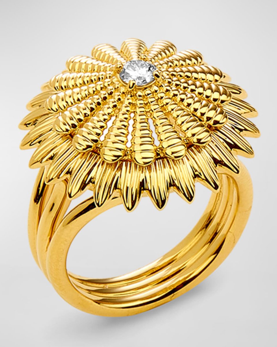 18K Yellow Gold Diamond Flower Ring, Size