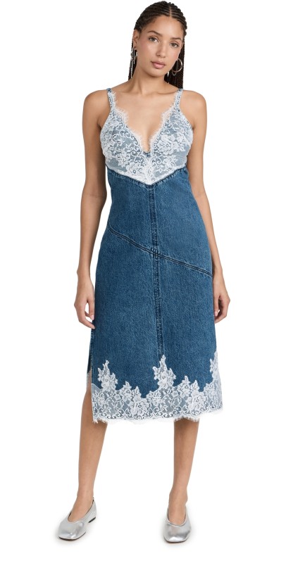 3.1 Phillip Lim Denim Slip Dress with Lace Blue