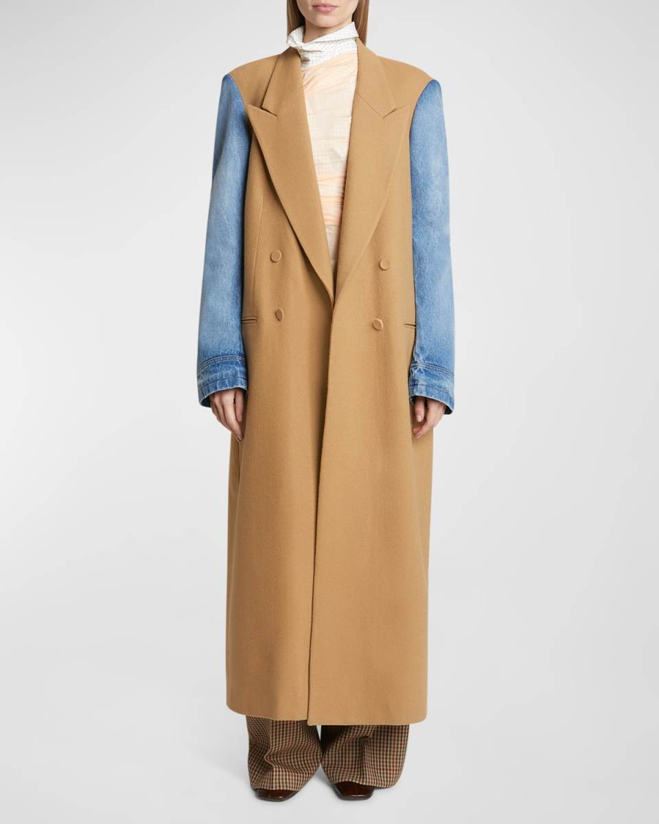 Rinko Wool Trench Coat with Denim Sleeves