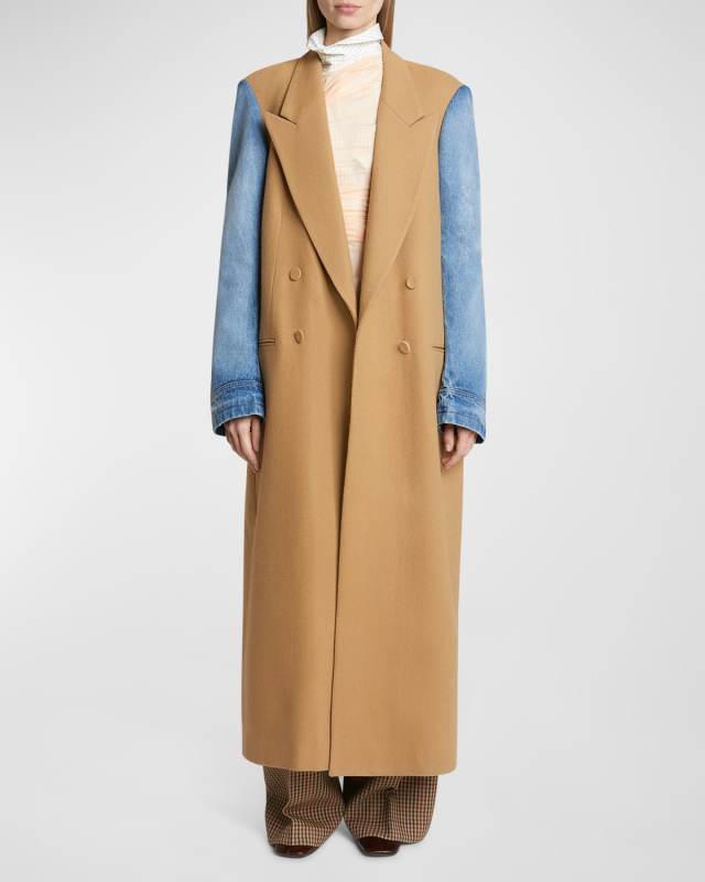 Rinko Wool Trench Coat with Denim Sleeves